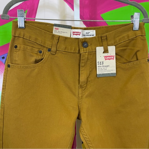 NWT Levi's 513 Slim Straight, Mustard Cord Jeans. Size 18 Reg, 29x29. - Picture 2 of 8